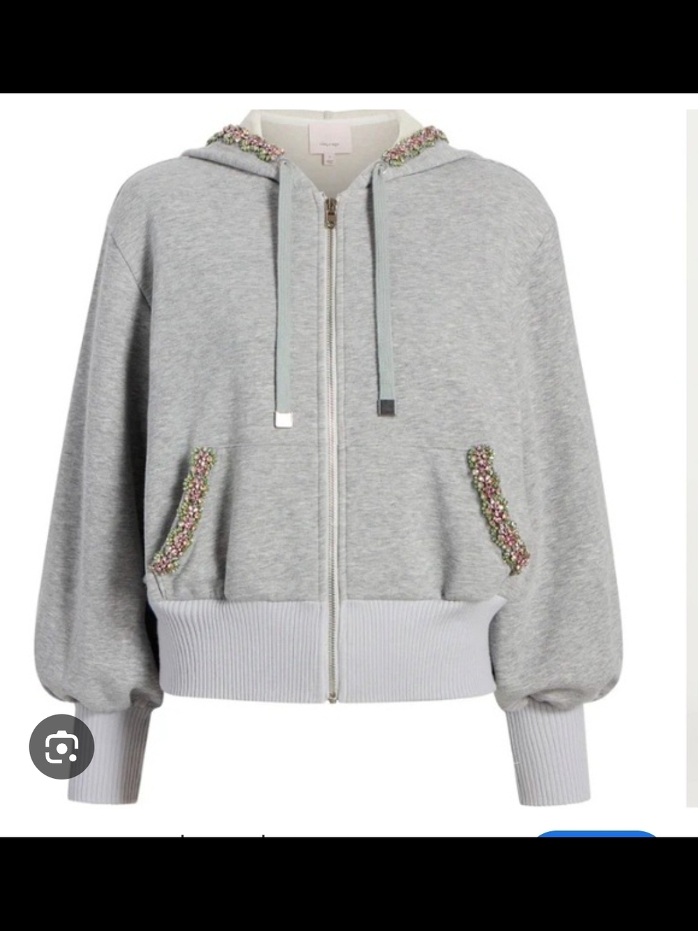 ISO cinq a sept MADDIE Light Gray Beaded Zip Hoodie